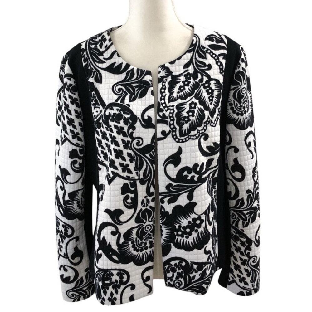Chicos Damask Quilted Open Front Blazer Jacket